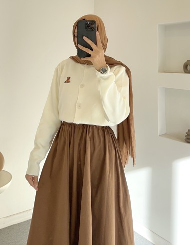 D27321 poplin etek - taba