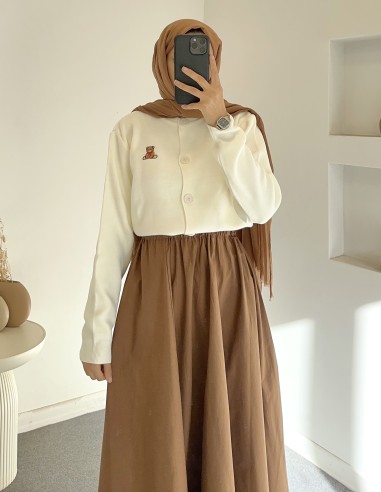 D27321 poplin etek - taba