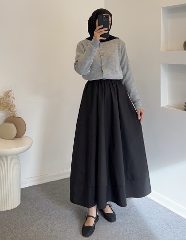 D27321 poplin etek -Siyah