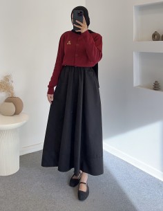 D27321 poplin etek -Siyah