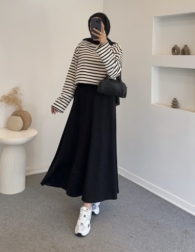 D30010 çizgili tunik - siyah