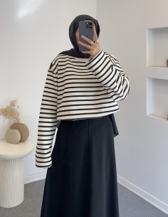 D30010 çizgili tunik - siyah