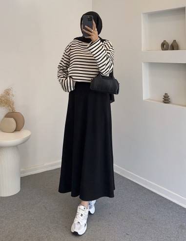 D30010 çizgili tunik - siyah