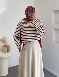 D30010 çizgili tunik - bordo