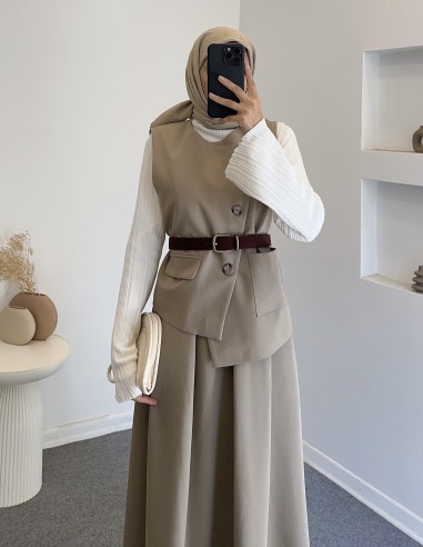 8406 yelekli takım - Vizon