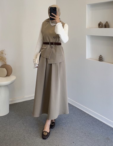 8406 yelekli takım - Vizon