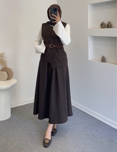 8406 yelekli takım - Kahverengi