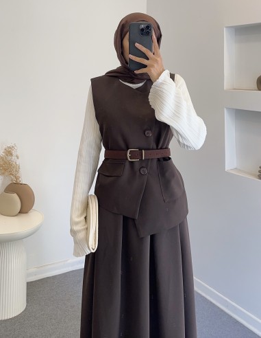 8406 yelekli takım - Kahverengi