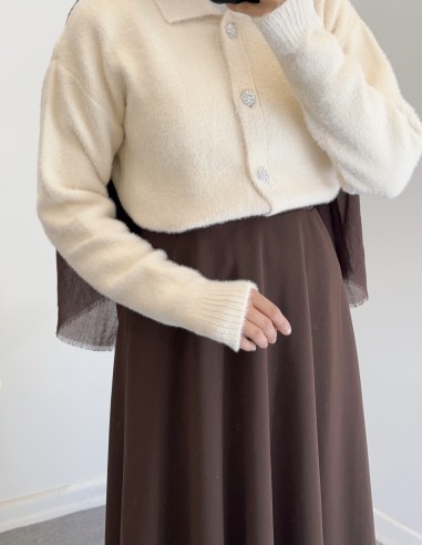 8532 tüylü hırka - Taş