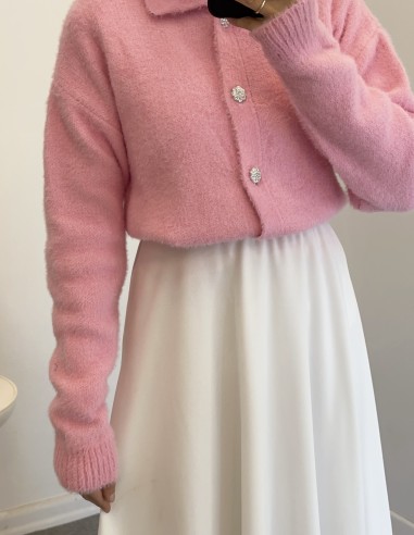 8532 tüylü hırka - Pembe