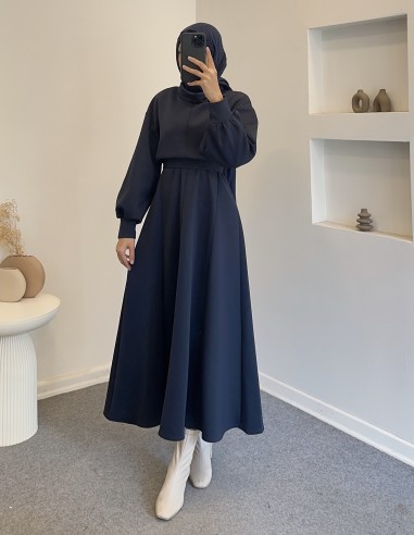 2907 scuba balon kol elbise -lacivert