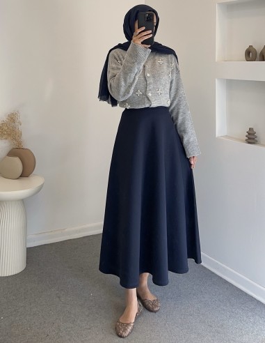 F-048 İnci detay hırka -Gri