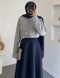 F-048 İnci detay hırka -Gri