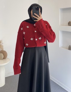 F-048 İnci detay hırka - Bordo