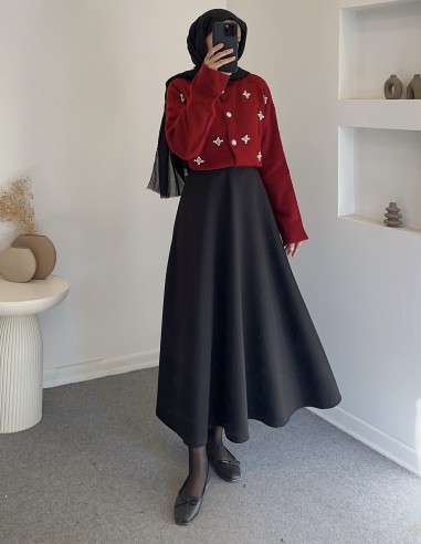 F-048 İnci detay hırka - Bordo