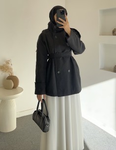 2309 kısa trençkot- Siyah