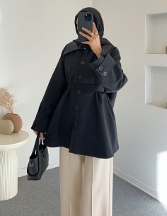 PR9342 kısa trençkot- siyah