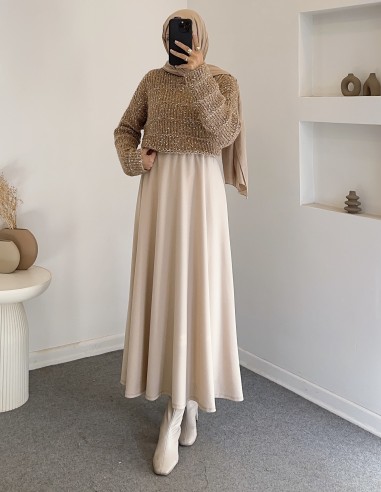 A1004 bisiklet yaka kazak - Bej