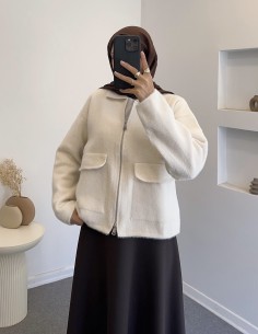 3136 fermuarlı hırka - taş