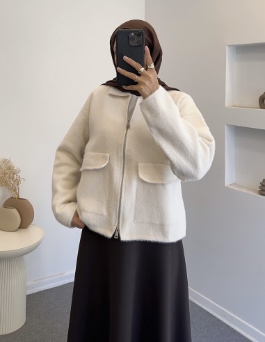 3136 fermuarlı hırka - taş