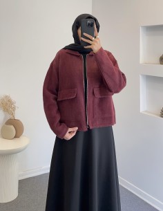 3136 fermuarlı hırka -bordo
