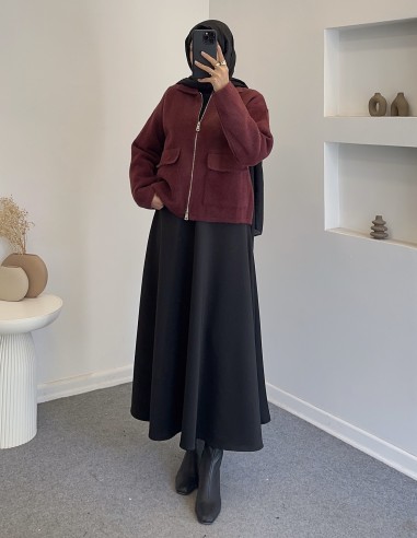 3136 fermuarlı hırka -bordo