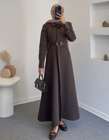 1062 scuba elbise - Kahverengi