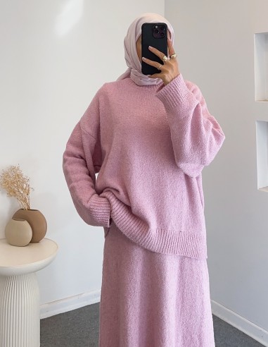 HK26039 triko etek takım - pembe