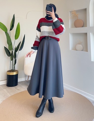 E172 renkli pofuduk kazak - bordo