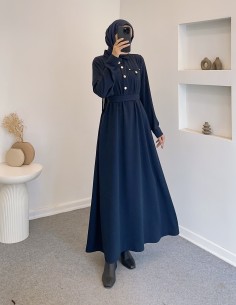 2846 düğmeli elbise - lacivert