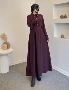 2846 düğmeli elbise - mürdüm