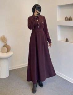 2846 düğmeli elbise - mürdüm 2