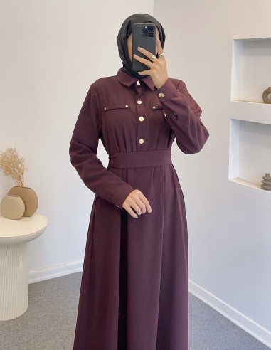 2846 düğmeli elbise - mürdüm