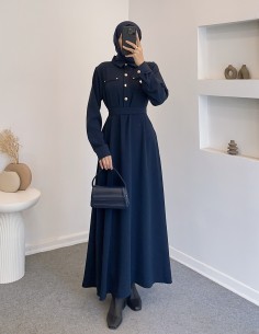 2846 düğmeli elbise - lacivert