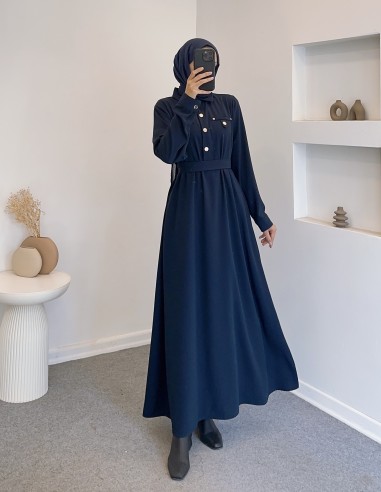 2846 düğmeli elbise - lacivert