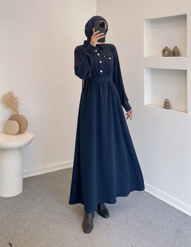 2846 düğmeli elbise - lacivert