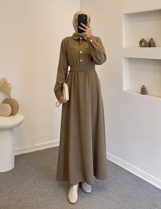 2846 düğmeli elbise - camel