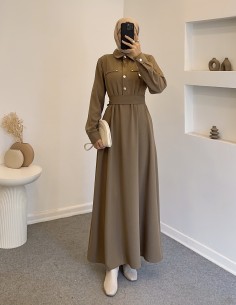 2846 düğmeli elbise - camel 2