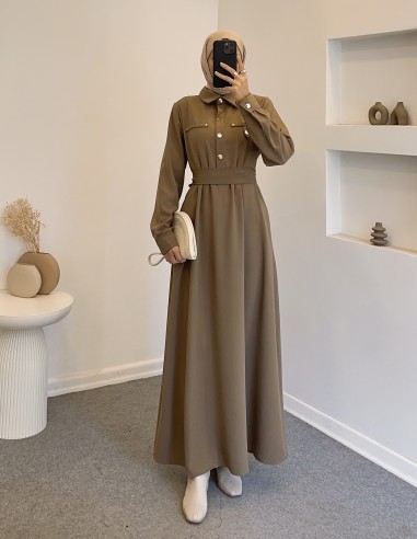 2846 düğmeli elbise - camel