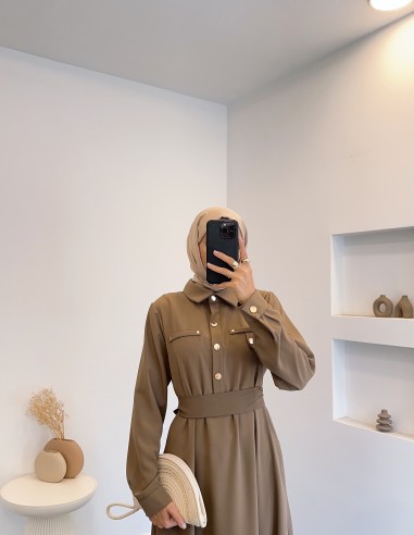 2846 düğmeli elbise - camel