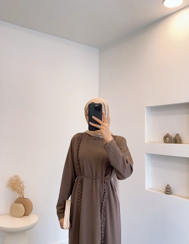 1578 fırfır detay elbise - kahverengi