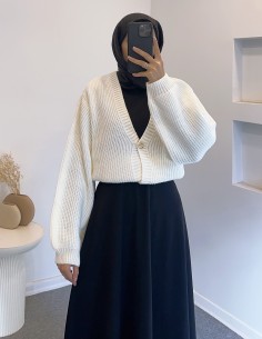 8874 düğmeli hırka -beyaz