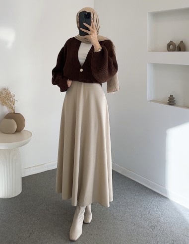 8874 düğmeli hırka -Kahverengi