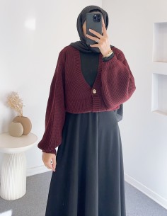 8874 düğmeli hırka - Bordo