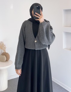 8874 düğmeli hırka - Gri