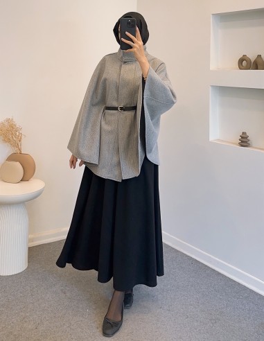 50725 hakim yaka kemerli panço - gri