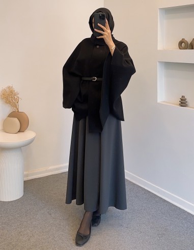 50725 hakim yaka kemerli panço- siyah