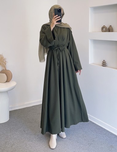 6114 bel bağlamalı elbise - yeşil