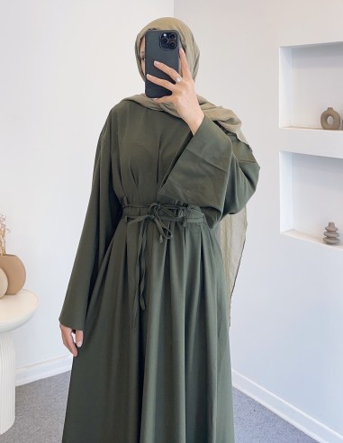 6114 bel bağlamalı elbise - yeşil