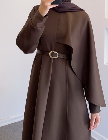 6925 omuzdan şallı elbise - Kahverengi